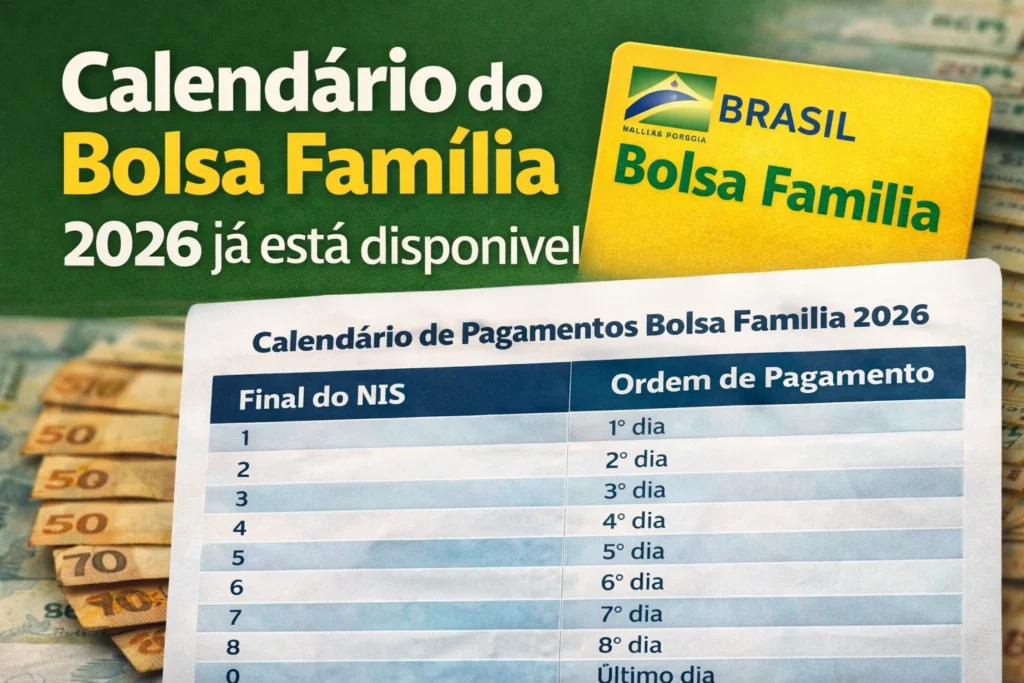 Calendário do Bolsa Família 2026 com datas de pagamento organizadas por final do NIS